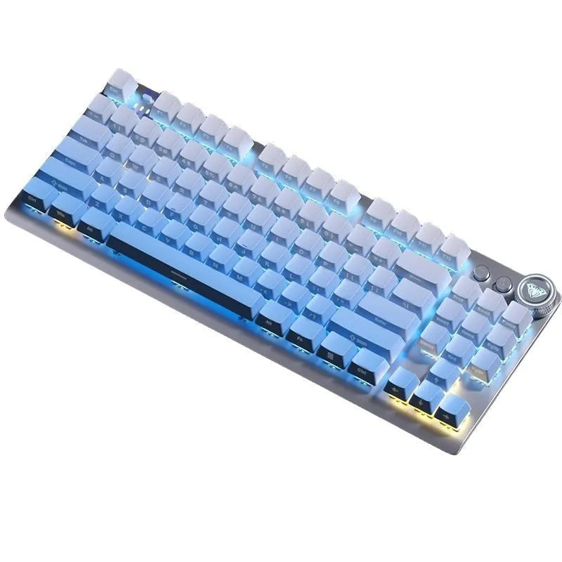 Tarantula wireless mechanical keyboard with side-engraved keycaps showing Bluetooth connectivity indicator and compact 356mm metal design
