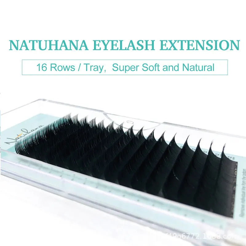Soft velvet false eyelashes showing artificial fibre lashes in various lengths from 7mm to 15mm.