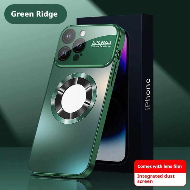 Magnetic phone case for iPhone in Desert Gold with frosted PC, large window, no logo, shockproof and anti-fingerprint.