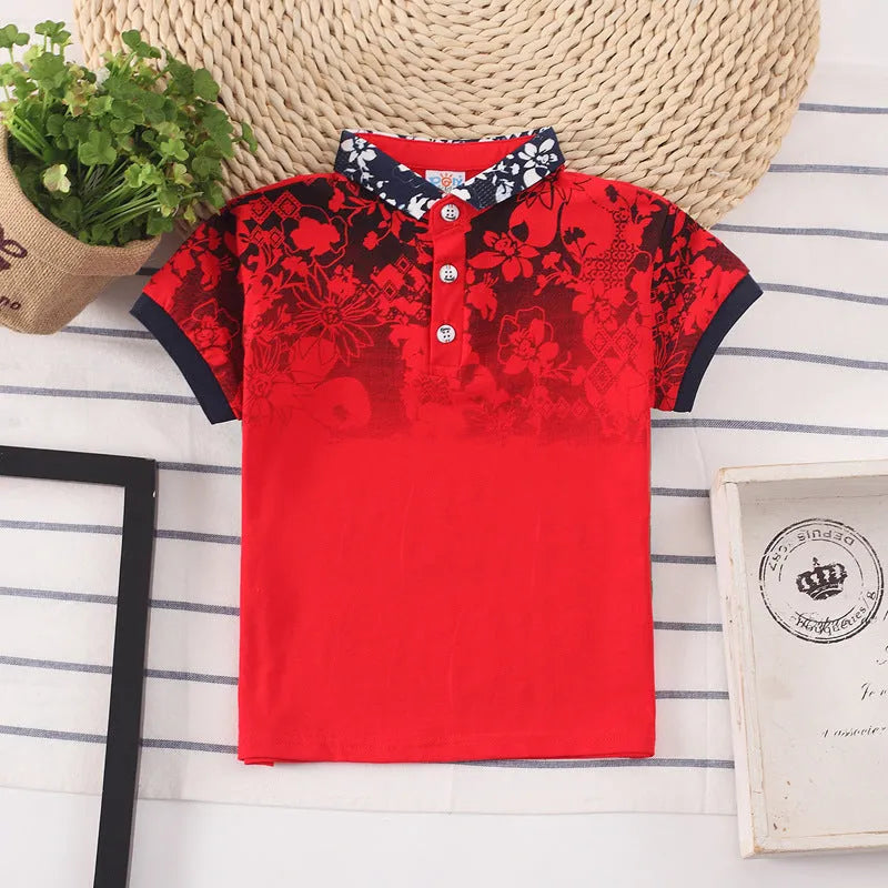 Kids' short-sleeve cotton shirt in solid colour with lapel collar, suitable for heights 90-130cm
