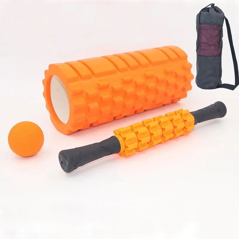 Black fitness foam roller with 33cm massage bar set for health massage and muscle relief