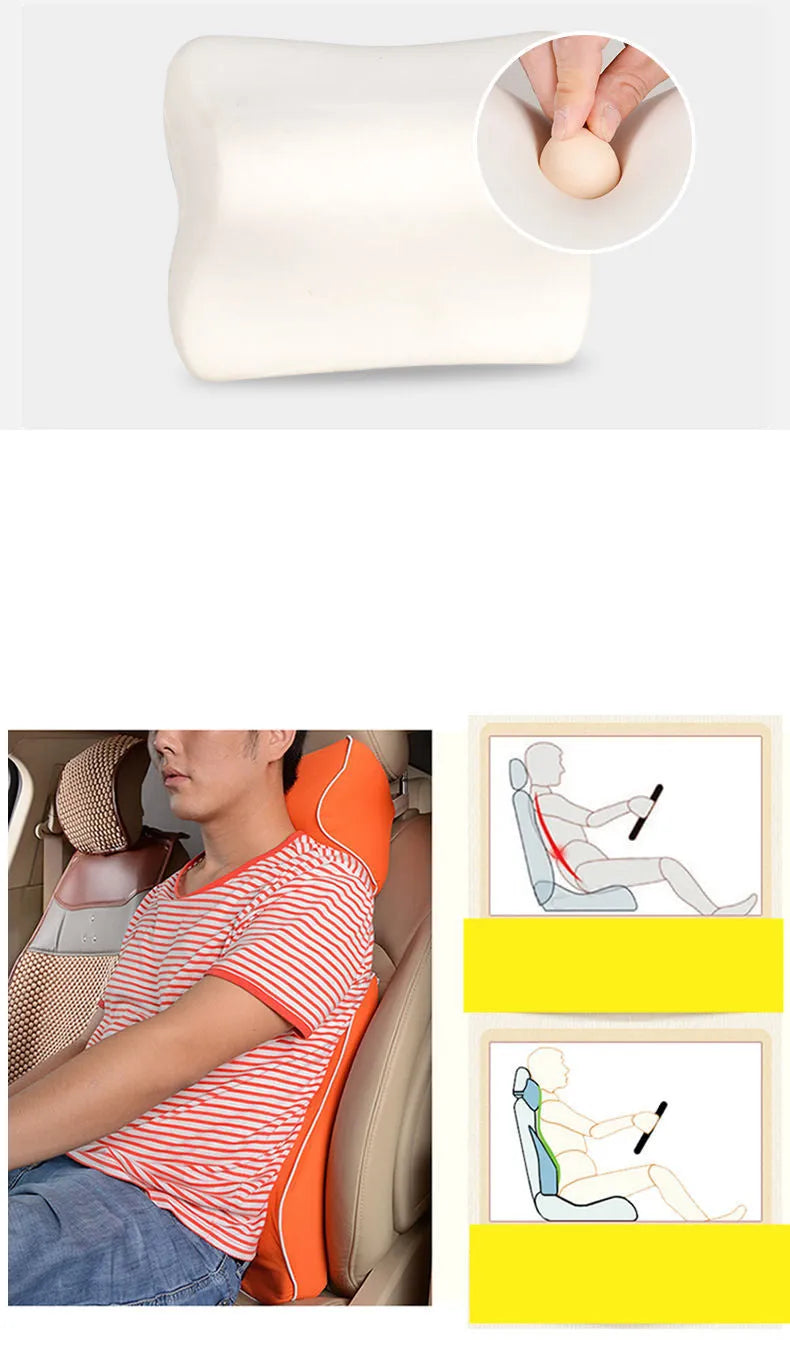 Car headrest neck protector and waist support set in black, coffee, grey or red with polyester cover and memory foam filling