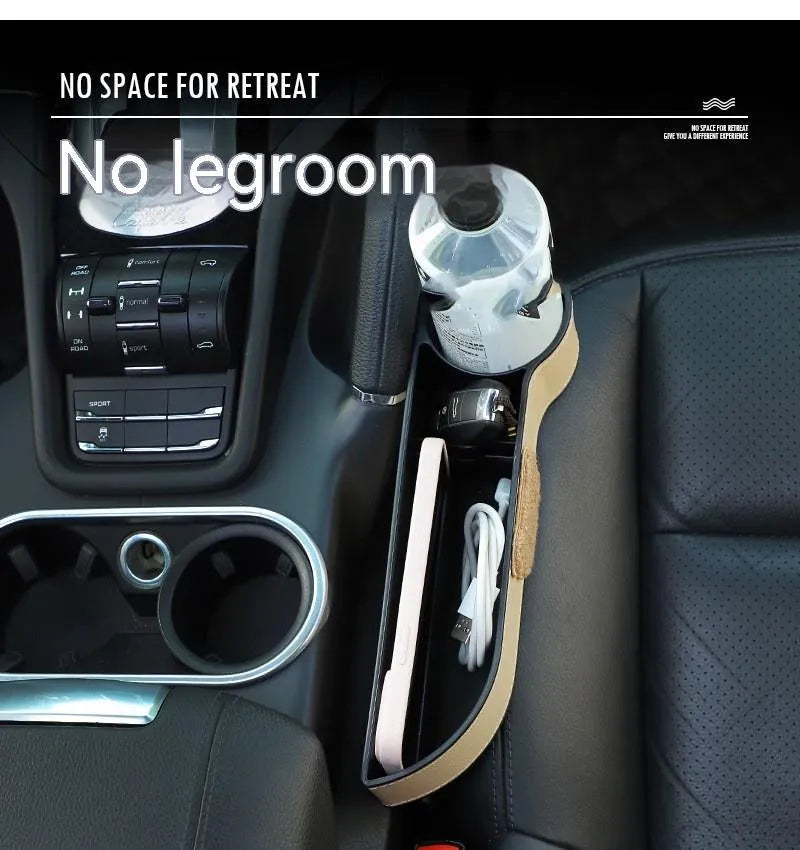 Leather car seat gap storage box with cartoon bear design for organising small items in vehicle