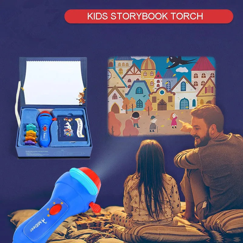 SmartKids storybook projector torch showing fairy tale image projection on wall