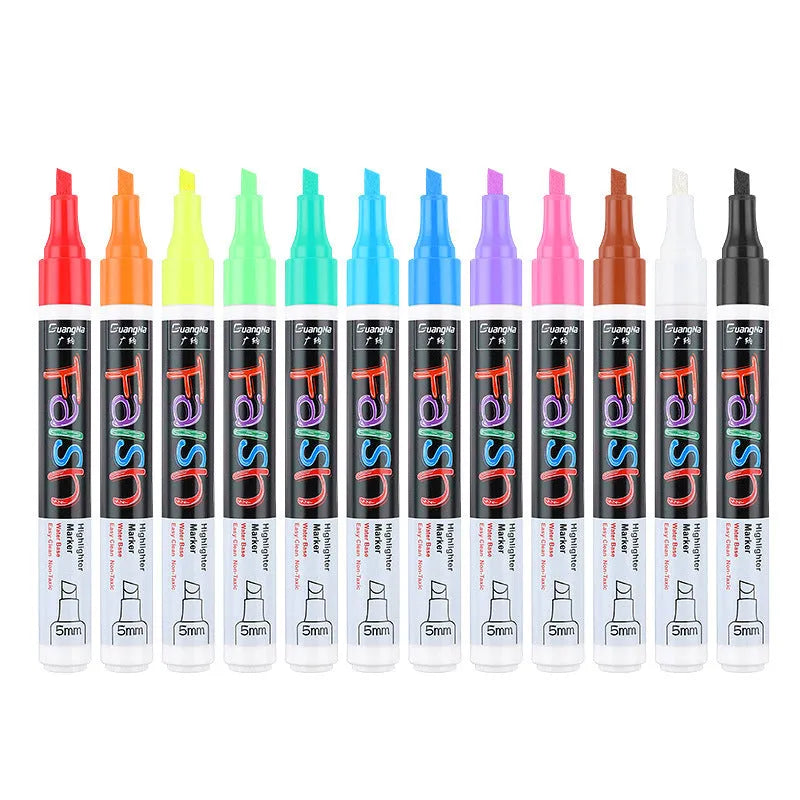 Electronic fluorescent plate highlighter with 6mm tip, pressure valve design, and erasable ink for 300-metre drawing on boards