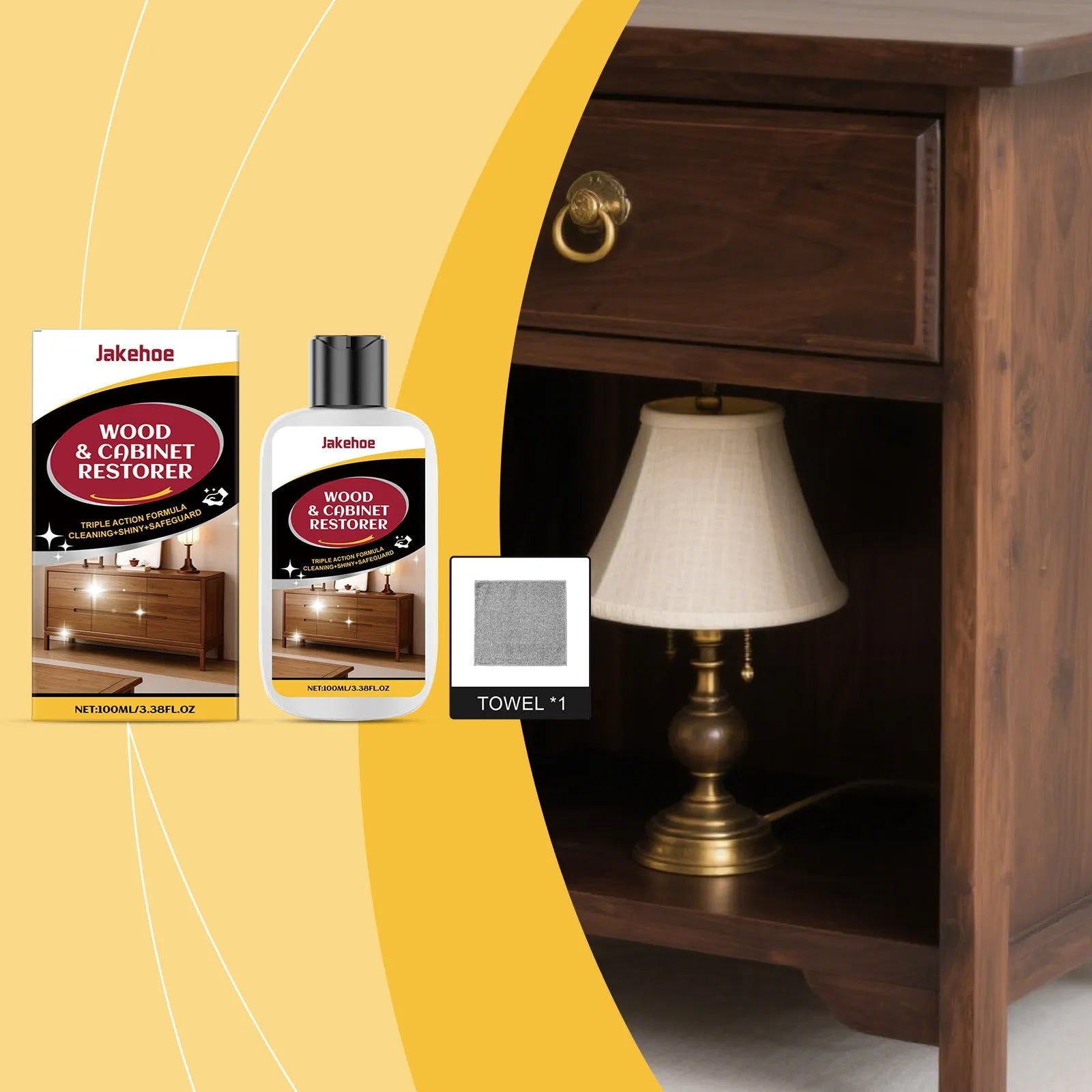 Wooden furniture scratch care agent bottle and microfiber towel for polishing
