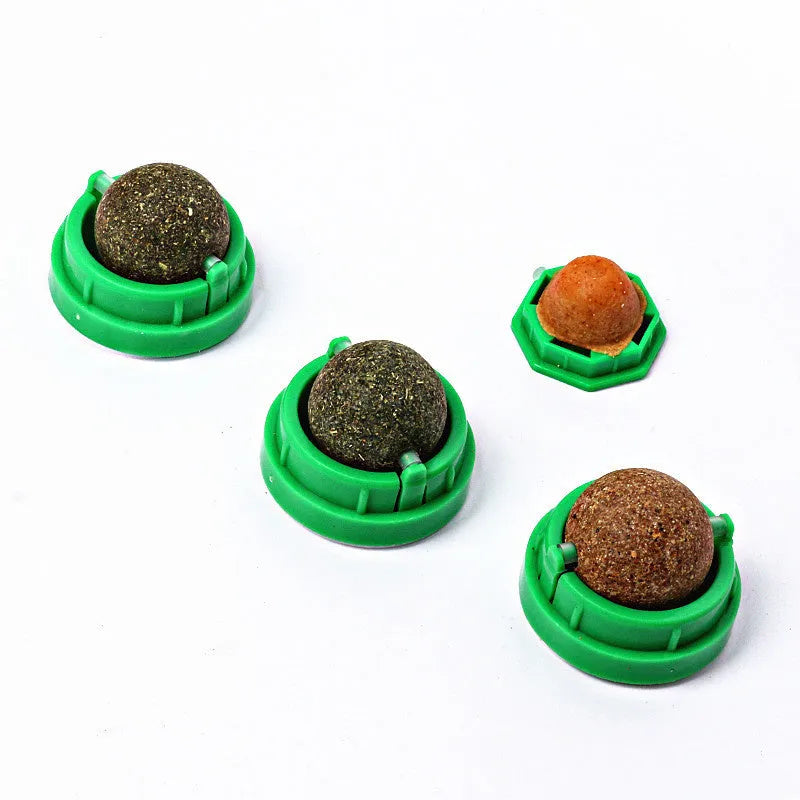 Plastic catnip ball toy in various colours for dental cleaning and bite-resistant play