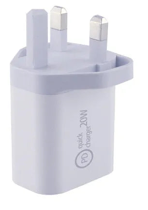 20W USB-C PD travel wall charger with UK, EU and US plug adapters and a USB-C cable
