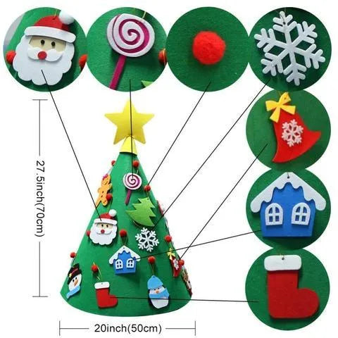 Felt Christmas tree DIY kit for children with three-dimensional tree pendant and puzzle elements