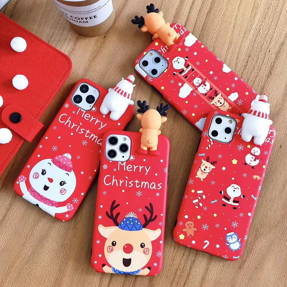 Christmas-themed silicone iPhone case with festive design on back cover, compatible with multiple iPhone models