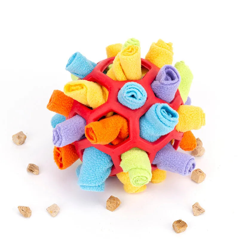 20cm polar fleece dog snuffle ball for nose work, supplied as one ball in a 25 x 25 x 12cm package