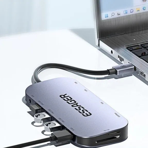 11-in-1 USB-C expansion dock with 20cm cable separator and Gigabit network port