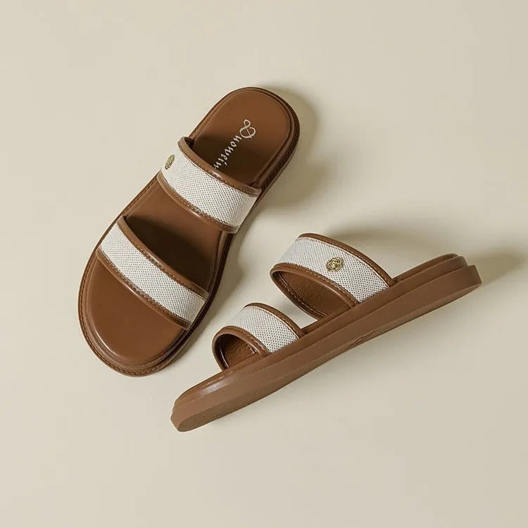 Women's vintage flip-flops in brown or black with artificial PU upper and soft bottom, sizes 35-41