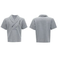 Men's dark grey V-neck sports suit with padded shoulders and metal embellishments on cotton fabric