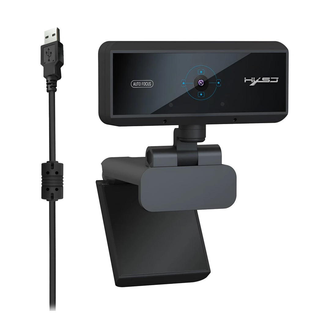 Black USB 2.0 computer video camera with 5MP CMOS sensor, autofocus, 2592x1944 max resolution, 1.7m cable, for Windows desktops.