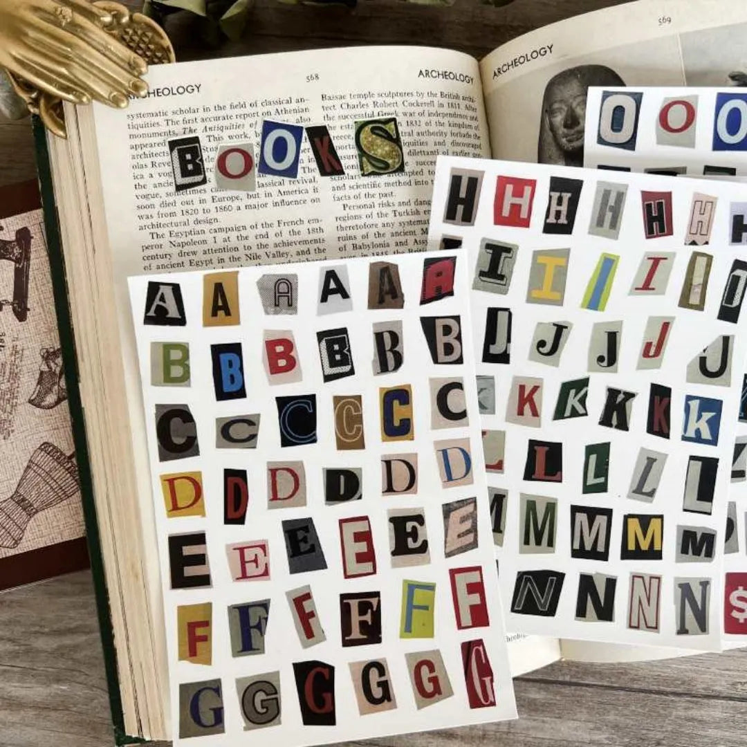 English letters and numbers symbol label sticker material decoration stickers showing alphabet sets and weekly words
