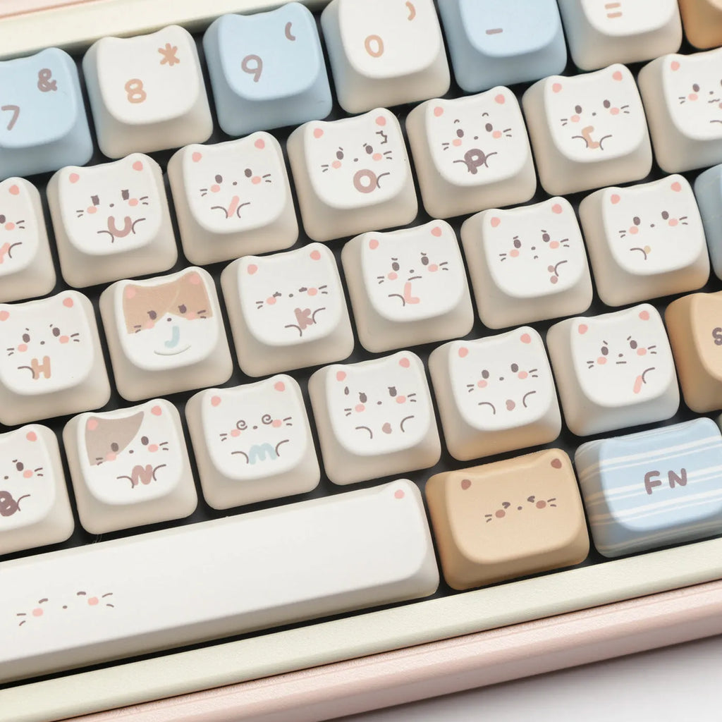Sea salt cat design PBT keycap set showing 26-key layout with 7u spacebar supplement for mechanical keyboards