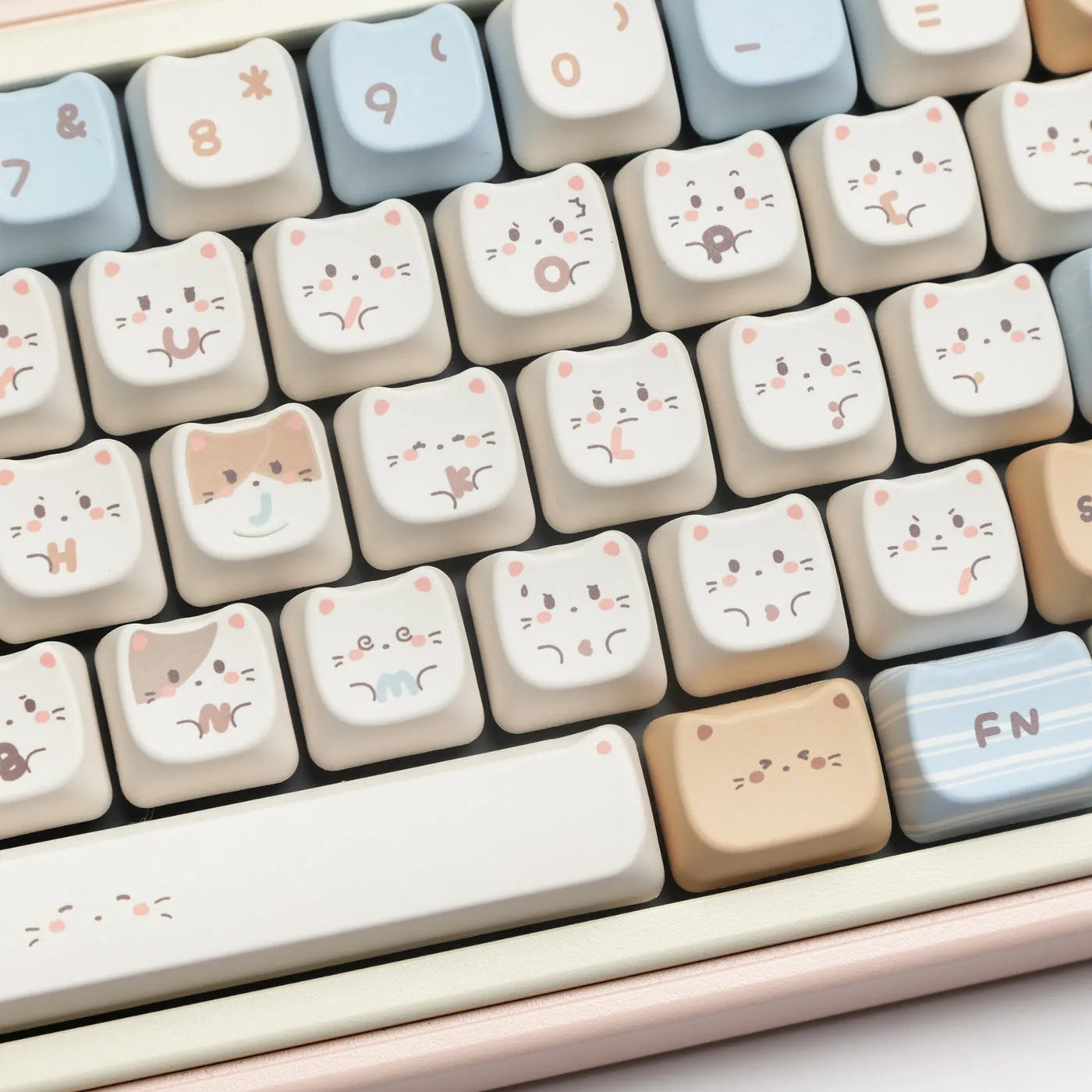 Sea salt cat design PBT keycap set showing 26-key layout with 7u spacebar supplement for mechanical keyboards
