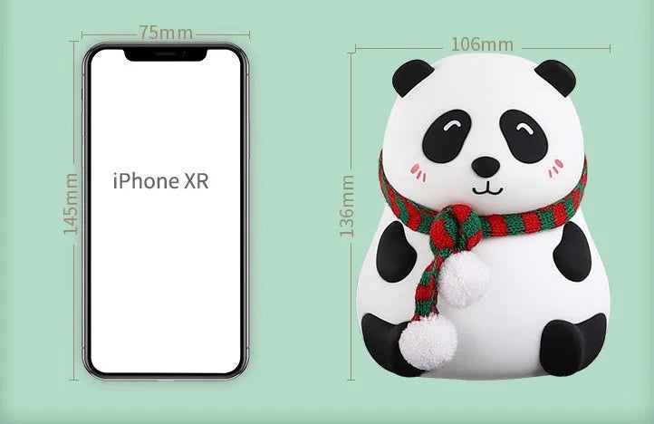 Panda-shaped silicone night light with USB charging port and plated details