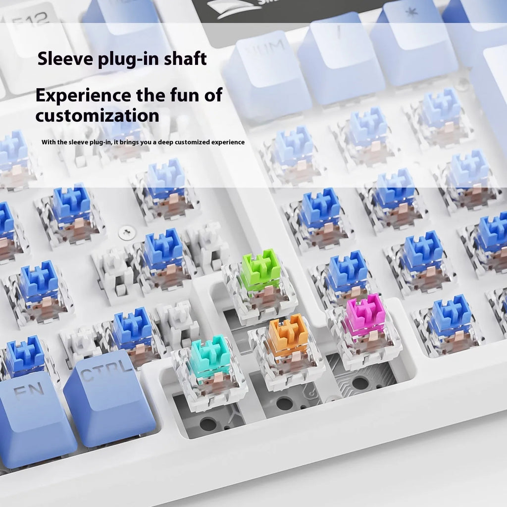 SK15 wired mechanical keyboard with control knob in Autumn Water Blue colour on UK desk setup