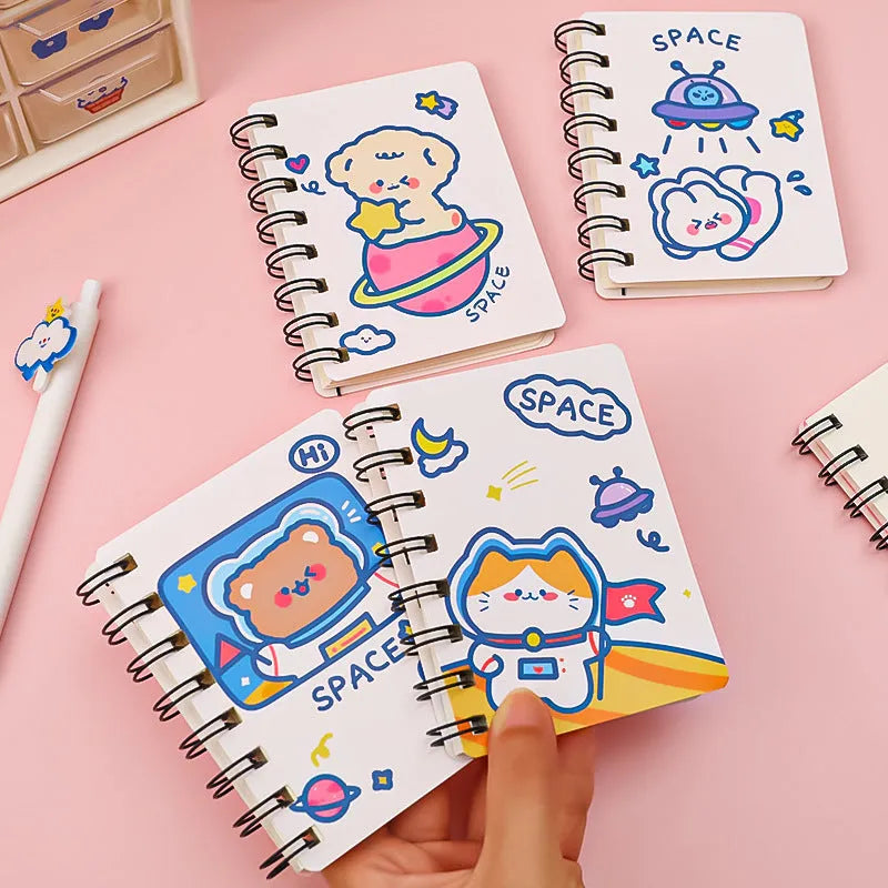 Astronaut Flipped Portable Pocket Flipper Notebook showing 10.5x8cm dimensions and space-themed cover options
