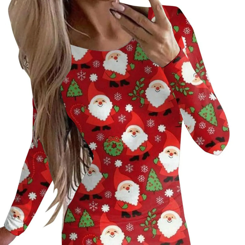 Christmas printed narrow dress with animal patterns, mid waist, and hip skirt silhouette in floral colour