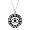 Copper devil's eye pendant necklace on a cross chain for women.