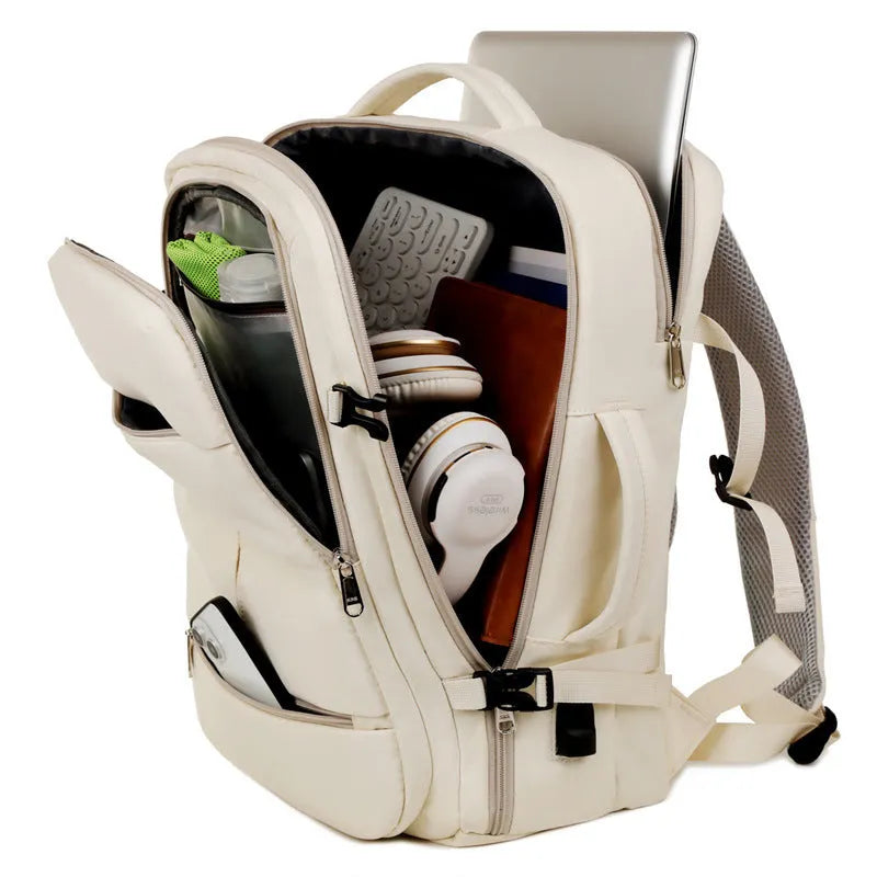Large capacity backpack showing multiple pockets and zippers, designed for 15.6-inch computers and business travel
