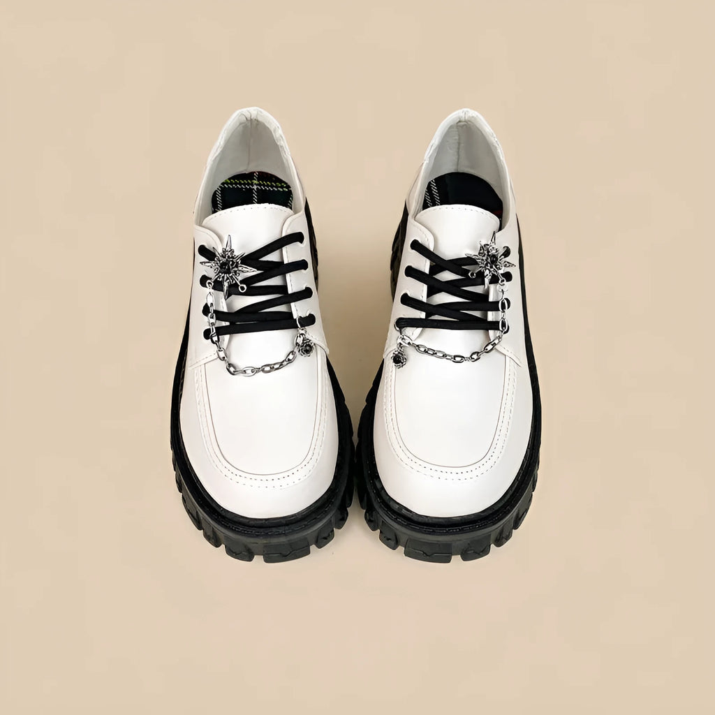 Women's Duke Asterism coloured loafers with metal cross strap and round toe in college style