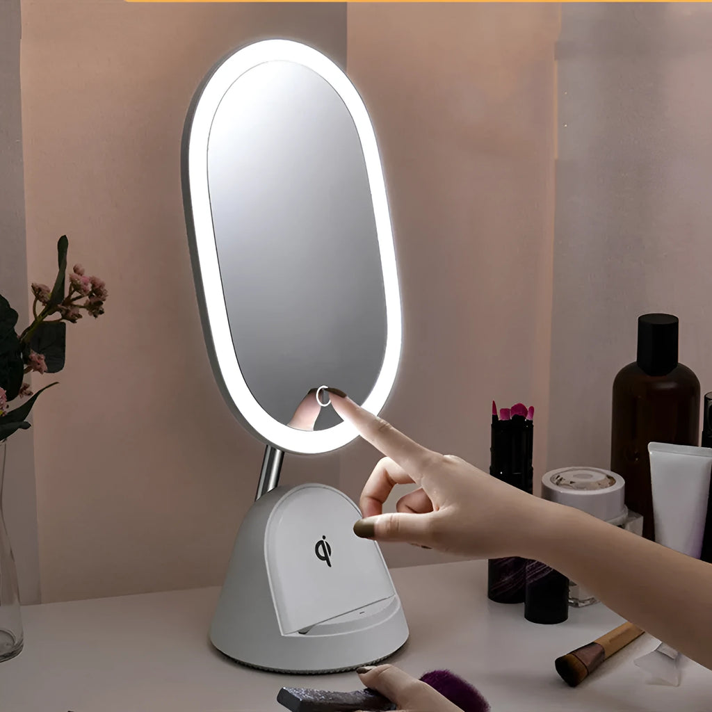 White LED makeup mirror table lamp on desk with UK plug