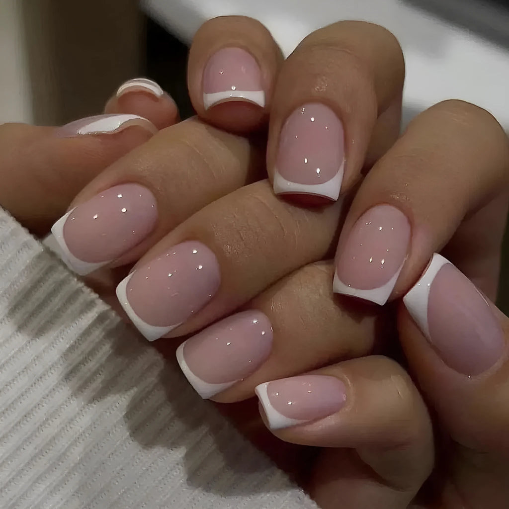 24 white plaid pattern false nail tips with adhesive backing