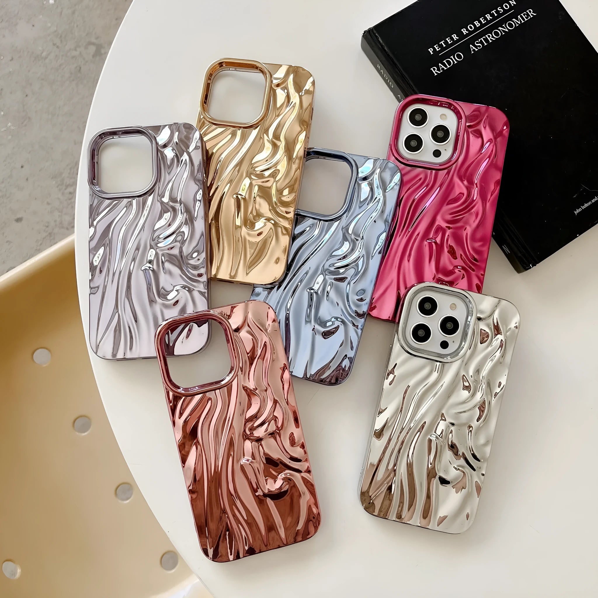 Soft TPU iPhone case with 3D pleated electroplated pattern in multiple colour options