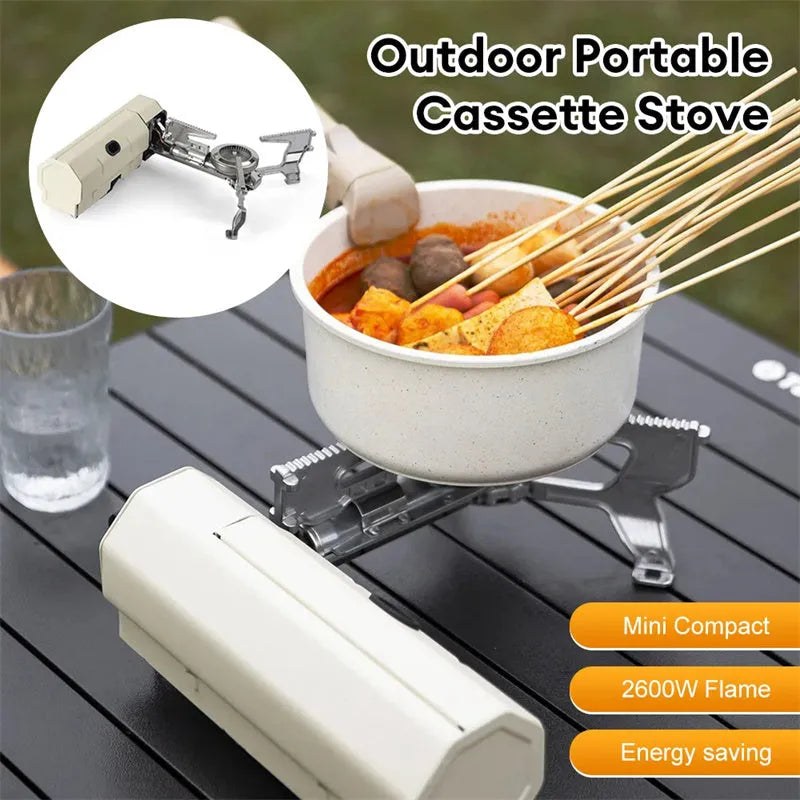 Green portable folding gas stove with adjustable valve and serrated bracket for camping