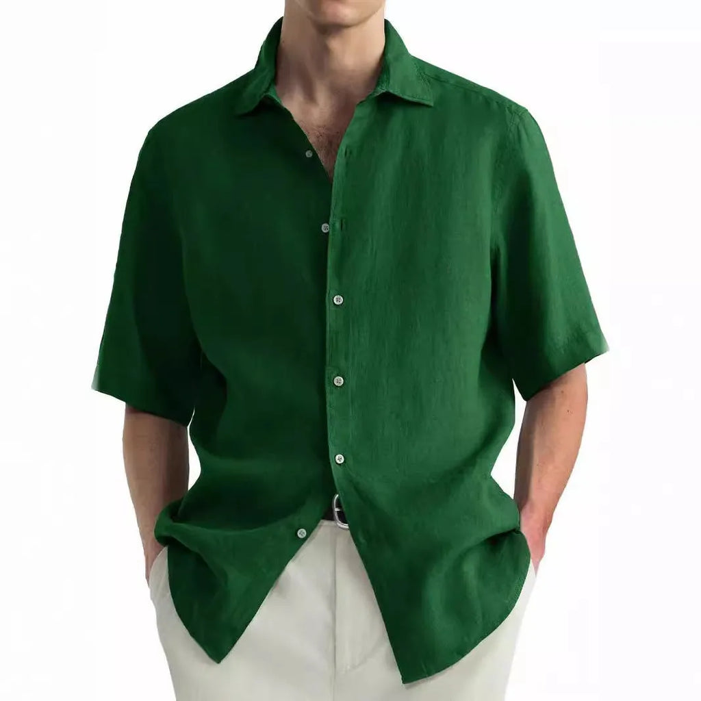 Men's washed cotton cardigan shirt in green colour with pure cotton fabric, showing regular fit and cardigan style