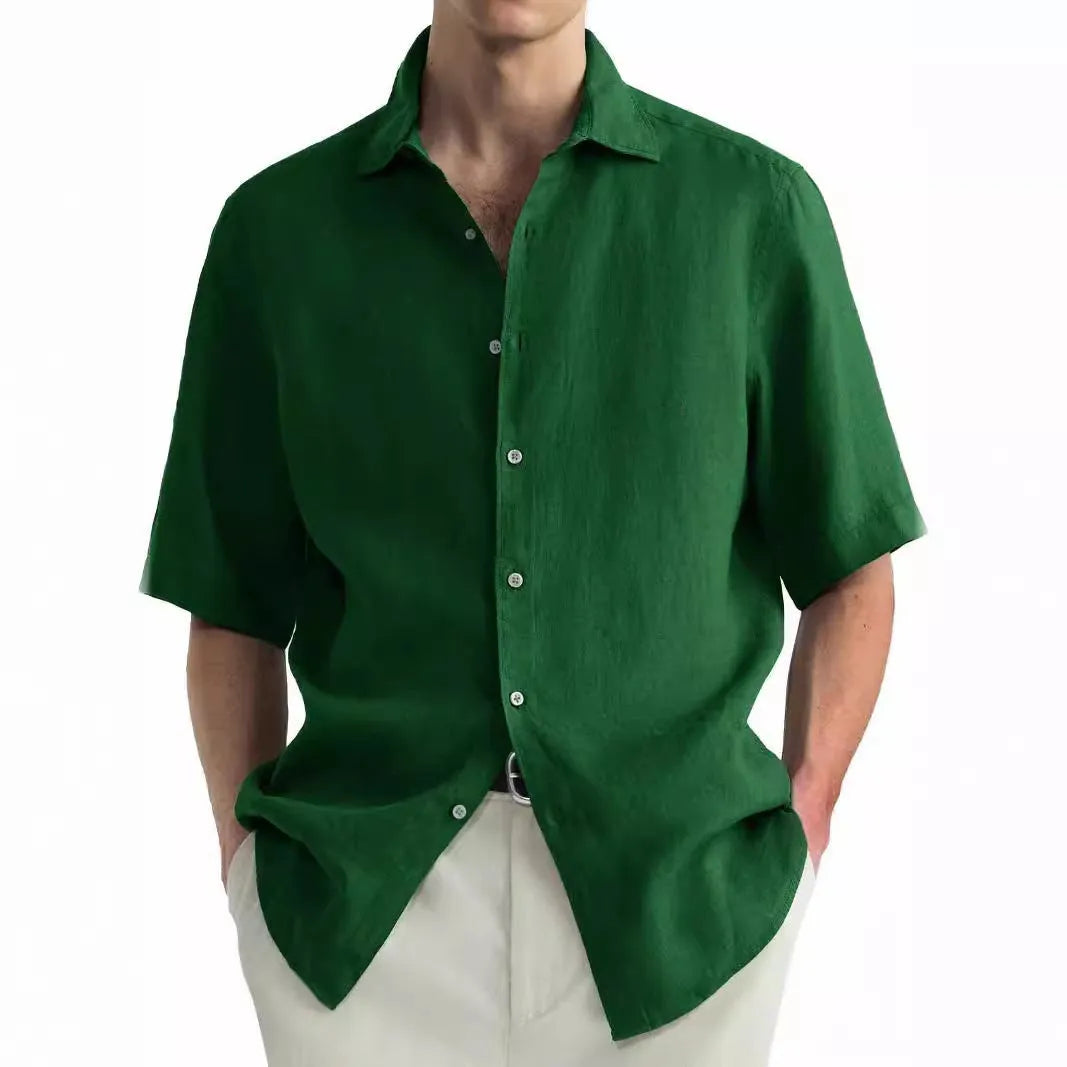 Men's washed cotton cardigan shirt in green colour with pure cotton fabric, showing regular fit and cardigan style