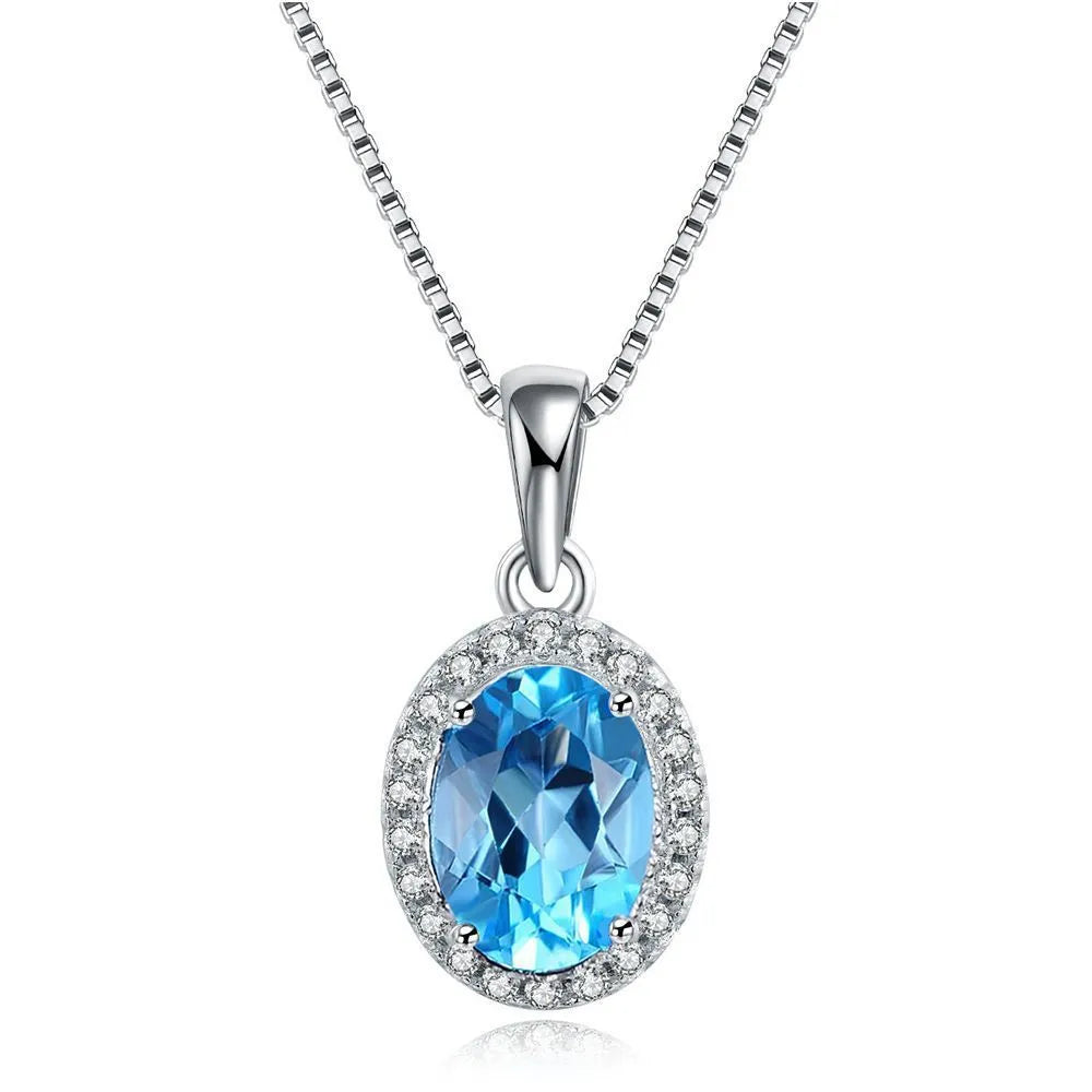 925 sterling silver blue topaz jewellery set with geometry design including earrings, ring, pendant, and necklace
