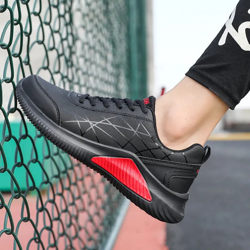 Men's casual running shoes with microfiber upper, mesh lining and PU sole, colour matching pattern, sizes 39-44