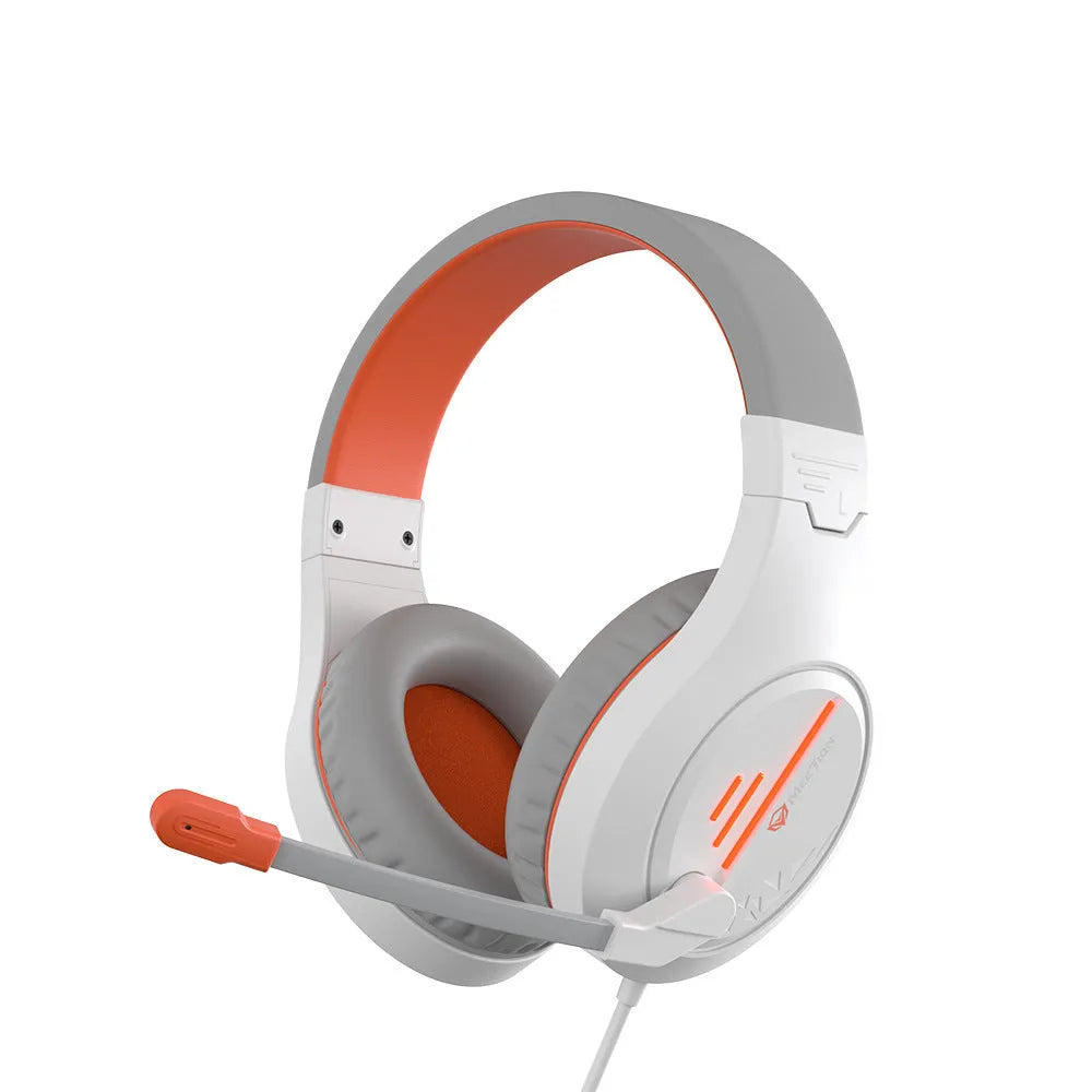 Lightweight wired gaming headset in black orange, white orange or white powder with adjustable headband and 50mm speakers
