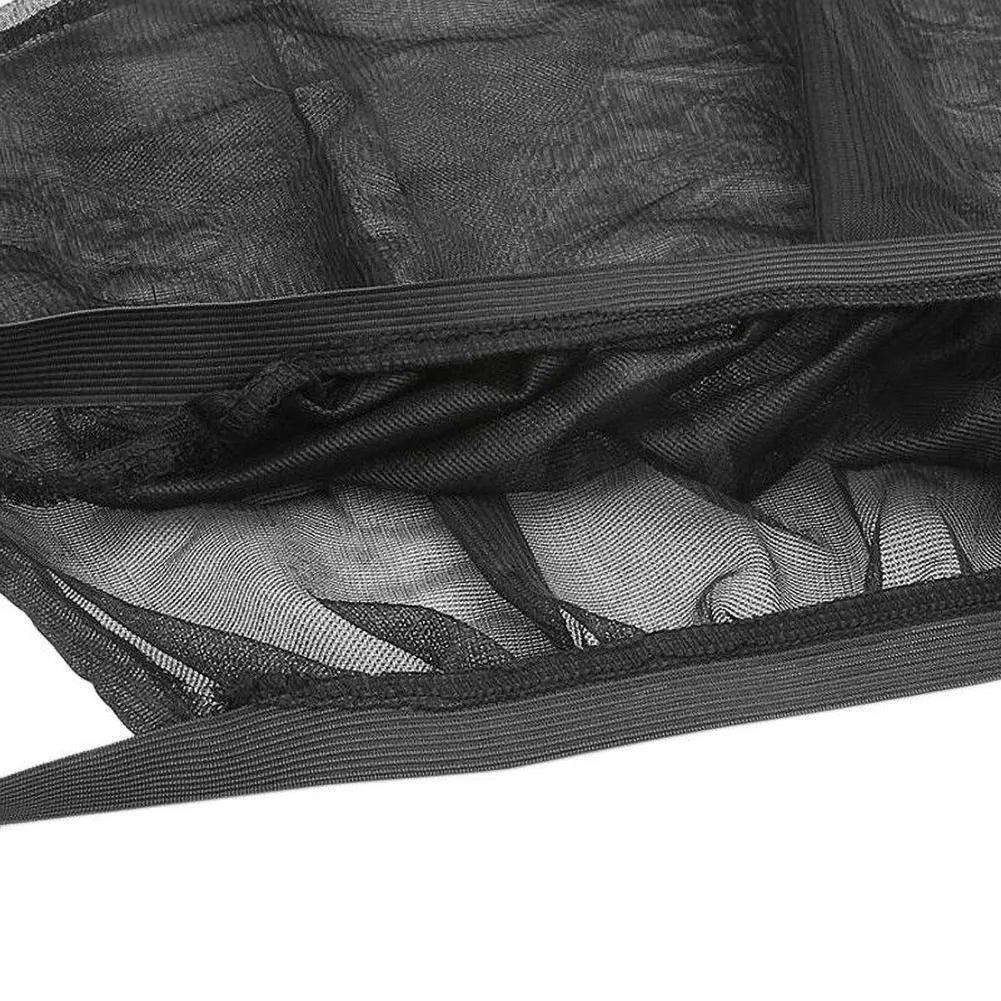 Car side window screen with double mesh installed on SUV window, showing elastic strip fixation