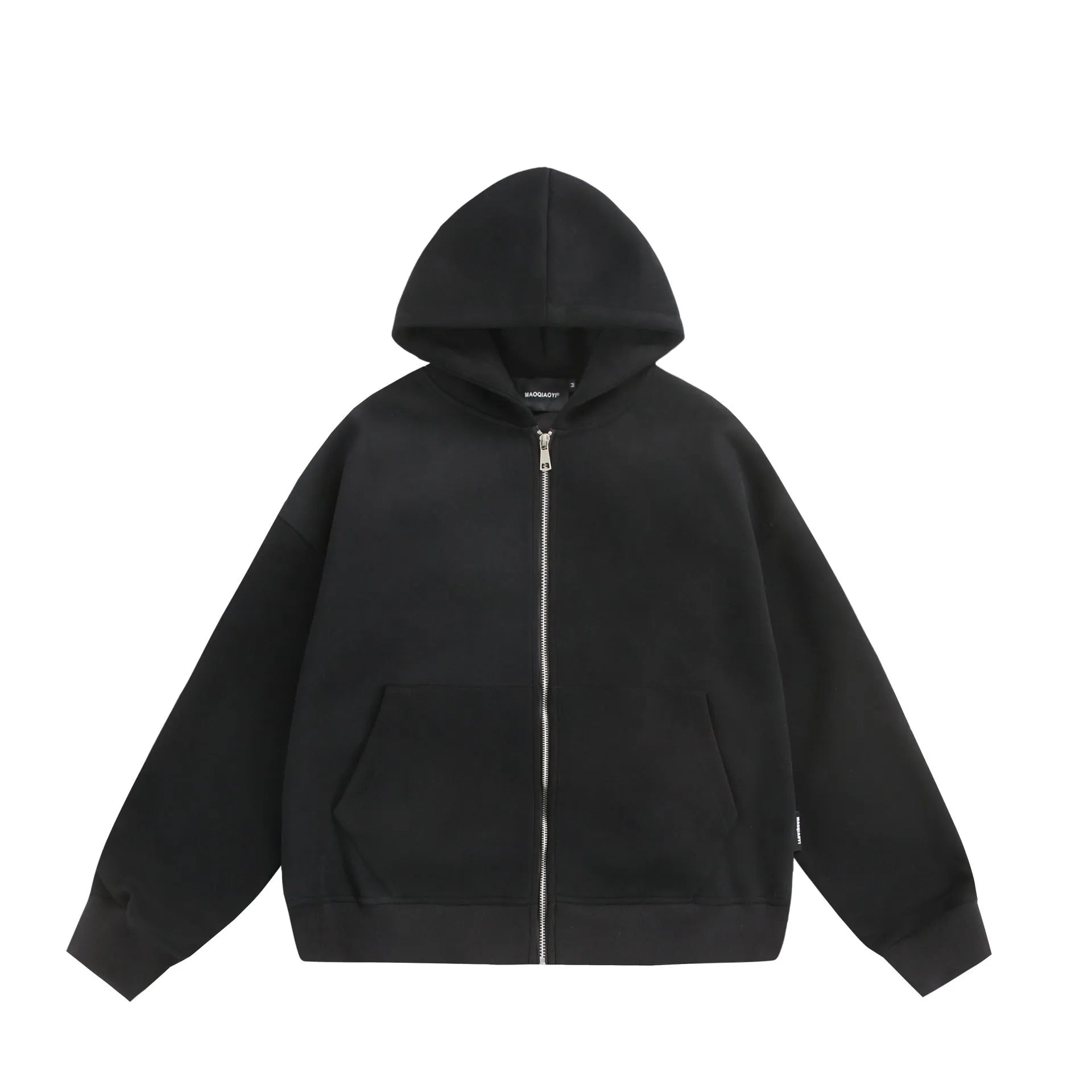 Solid colour cardigan coat with back bag design in cotton blend fabric