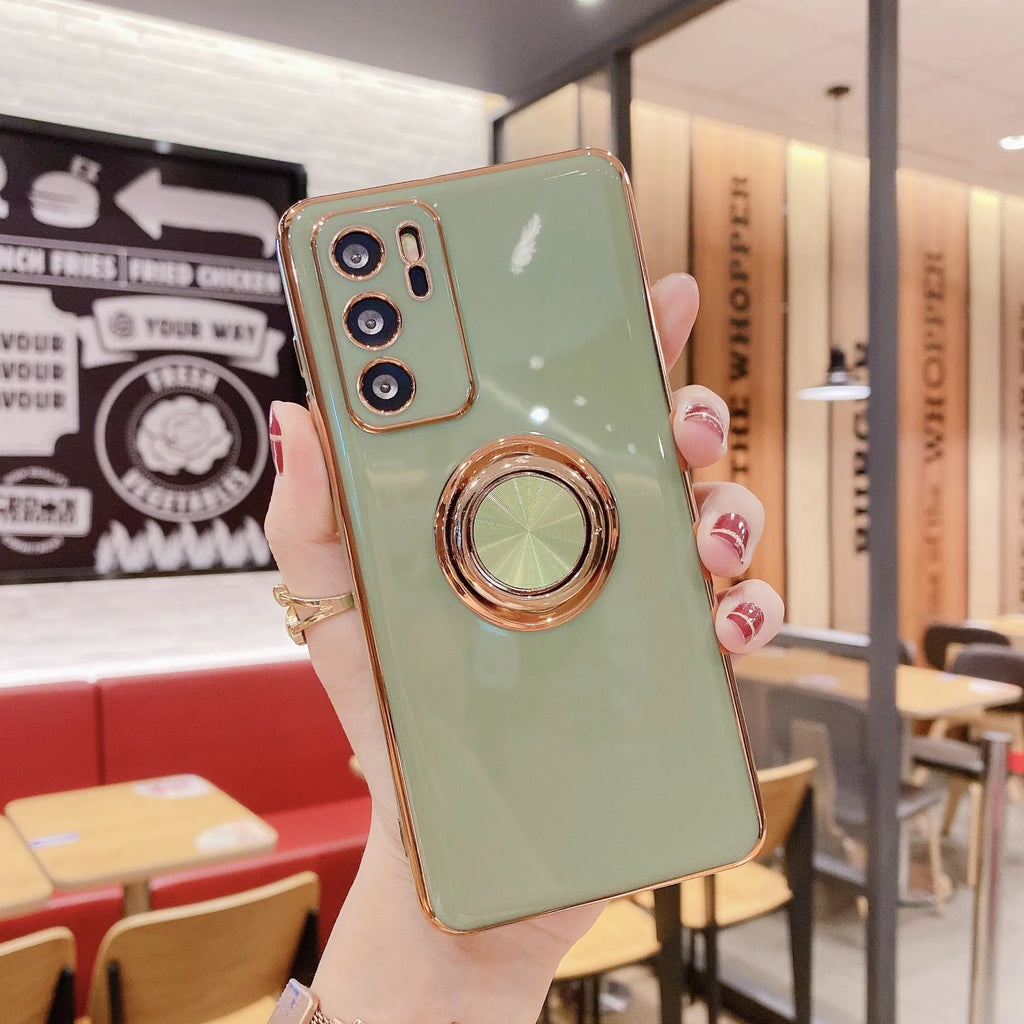 Huawei phone case with an integrated magnetic ring on the back in various colours.