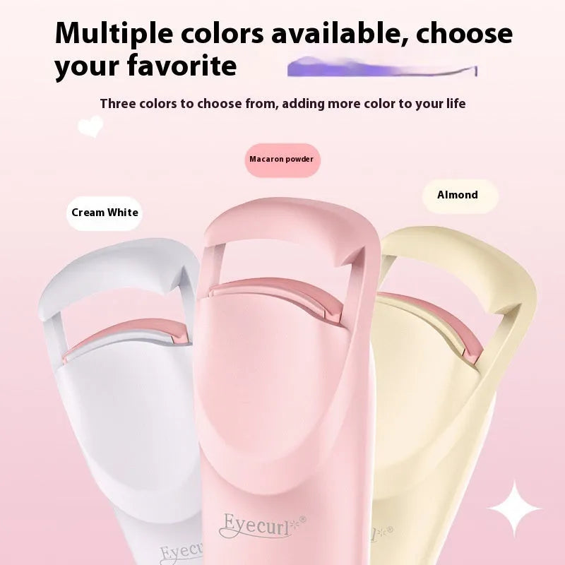 Electric heating eyelash curler in cream white with ceramic plates and USB cable for cordless use