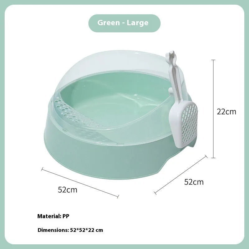 Round deodorant cat litter box in mint green colour with PP plastic construction
