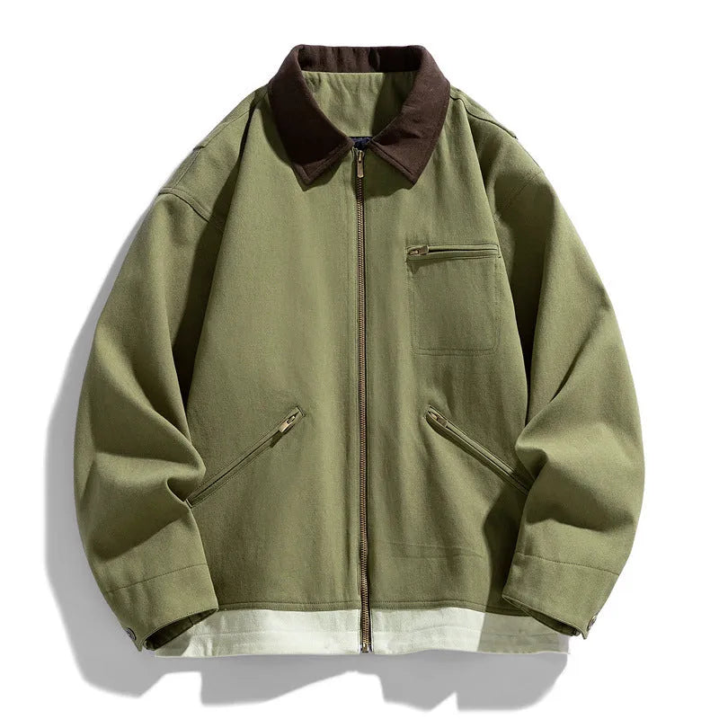 Korean-style loose fit jacket with contrast colour lapels and side seam pockets in mint green colour