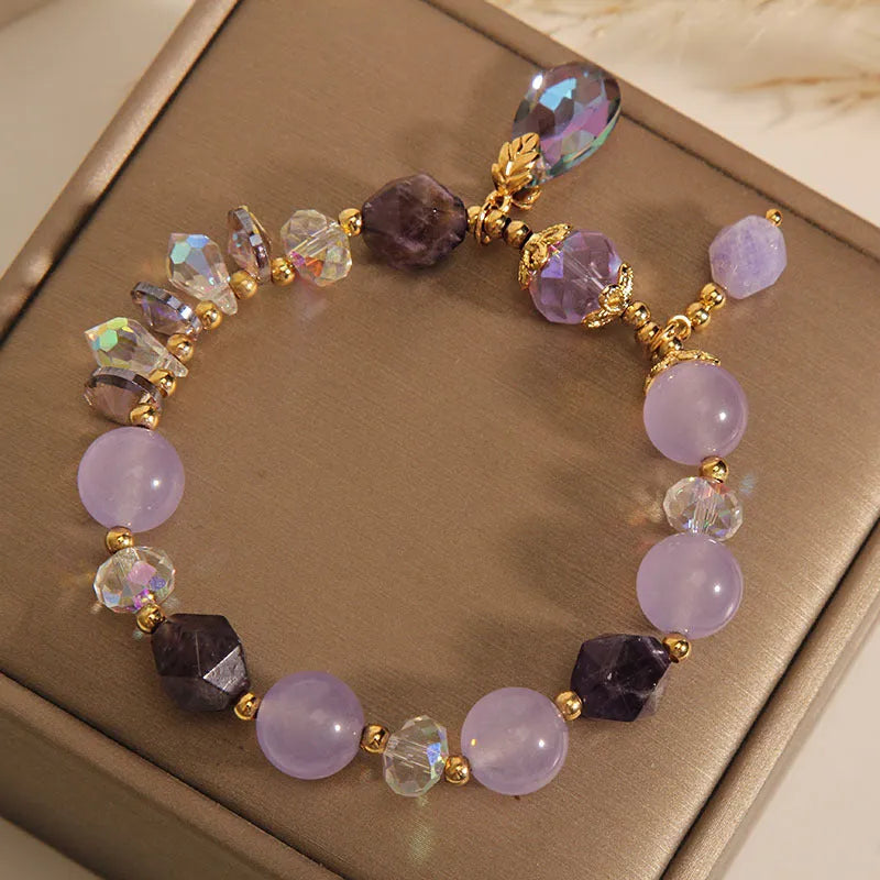 Lavender purple crystal water drop bracelet for children in a retro design.