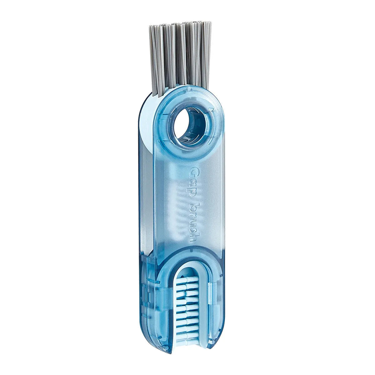 3-in-1 tiny bottle cup cover brush straw cleaner tool in transparent green, showing spiral brush and bevel corner design