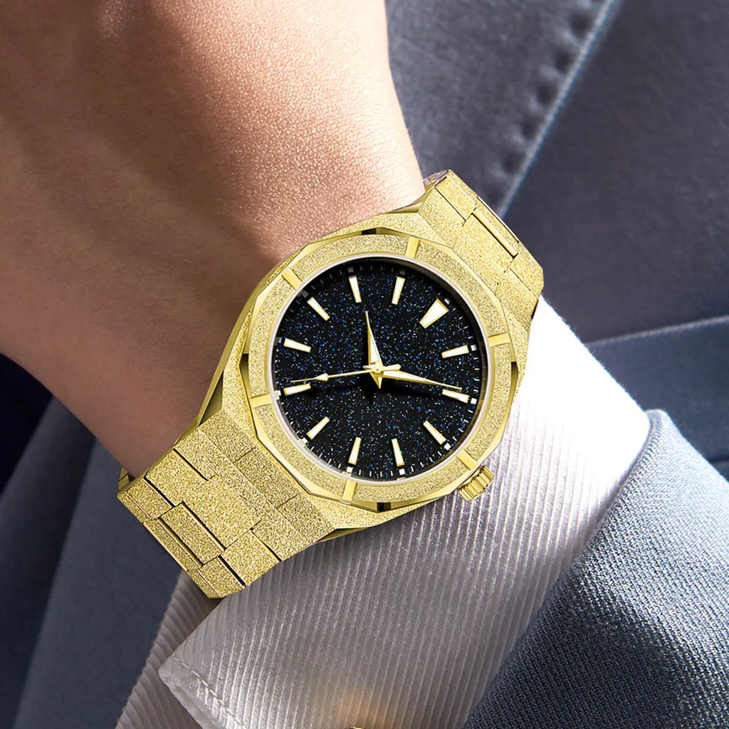 Men's business watch with stainless steel case, luminous hands, and frosted finish in silver colour