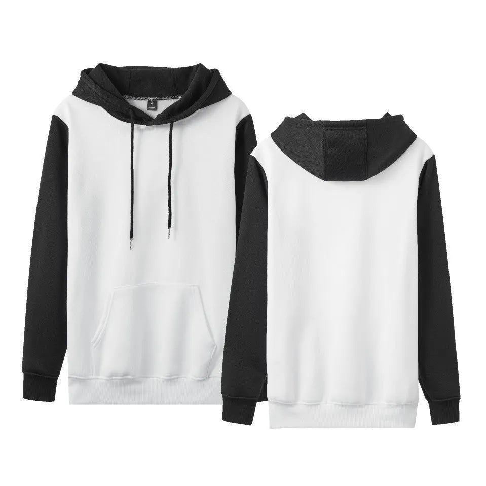 Loose fit fleece-lined hoodie with stitching details in two-tone black and white colour
