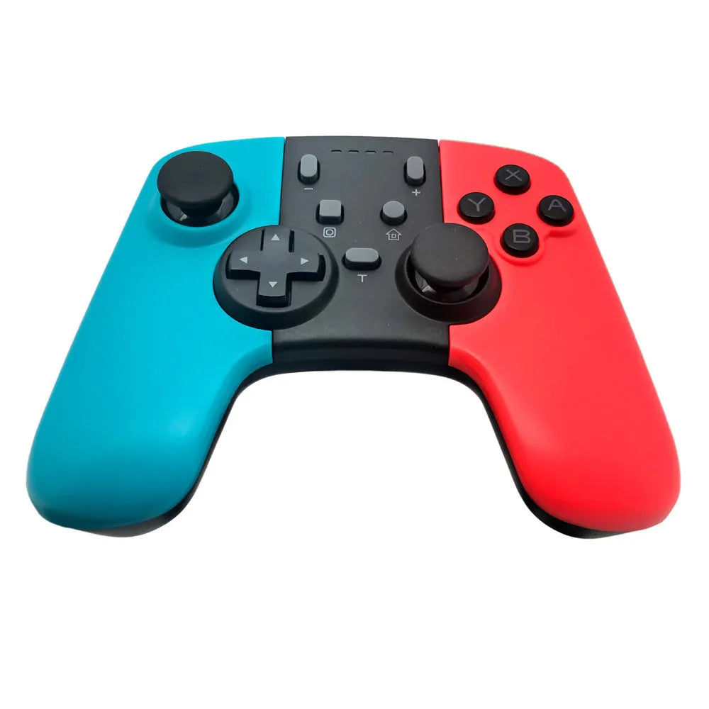 SWH wireless game controller for Nintendo Switch in hand, showing analogue sticks, face buttons, and ergonomic shape.