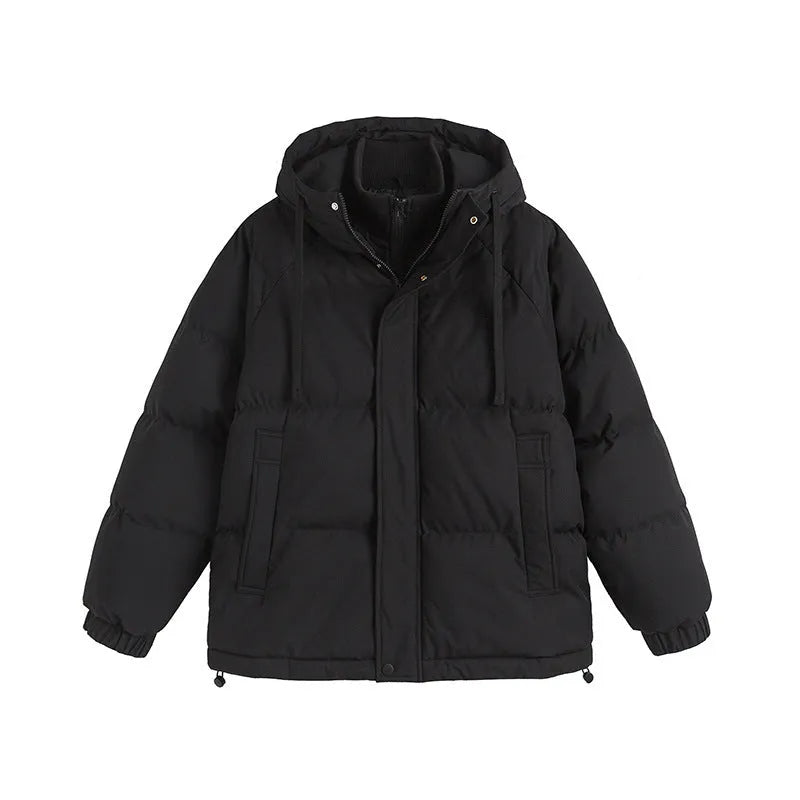 Winter two-piece cotton-padded coat in loose fit with side seam pockets, available in six colours like mustard yellow and light blue.